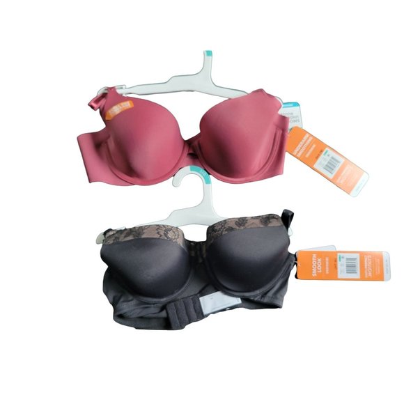 Lot Of 2 Women's Simply Perfect By Warner's Underwire Bra Size 34B Berry & Black - Picture 1 of 9